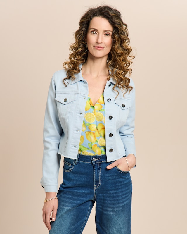Jeansjacke mit ausgefranstem Saum