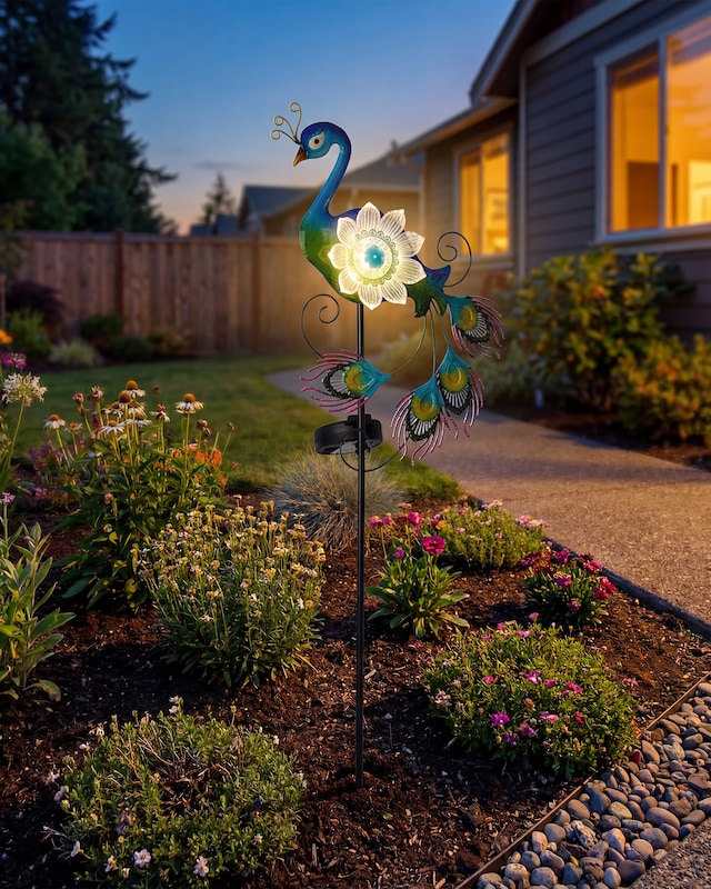 LED-Solar-Gartenstecker "Plexiglas Pfau"