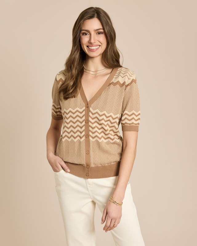 Ajour Kurzarm Strick Cardigan