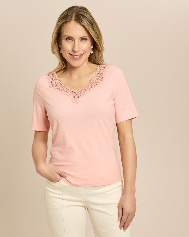 Shirt mit Spitzenbesatz