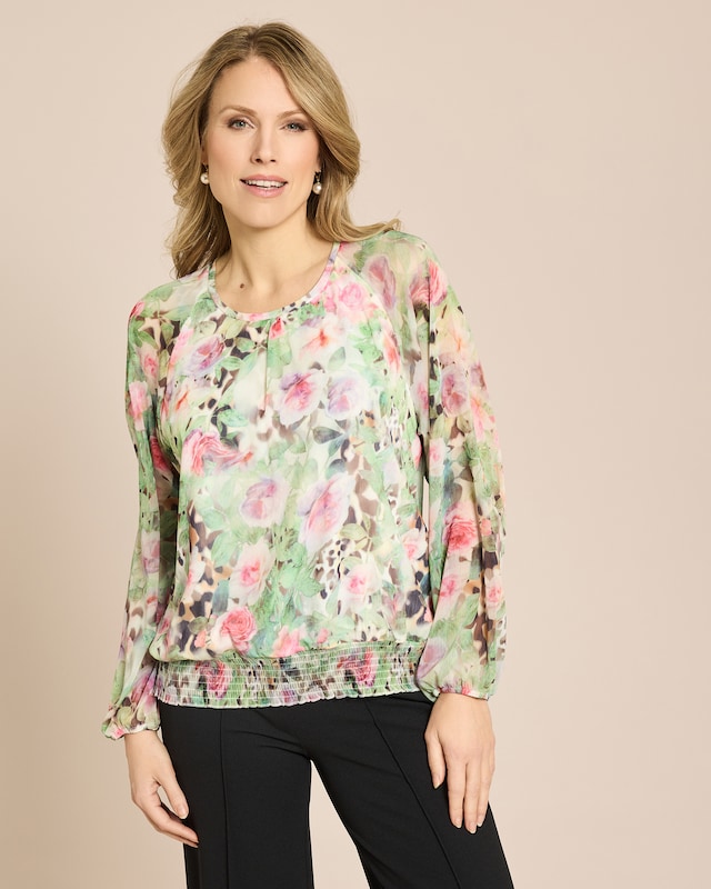 Bluse mit floralem Animalprint