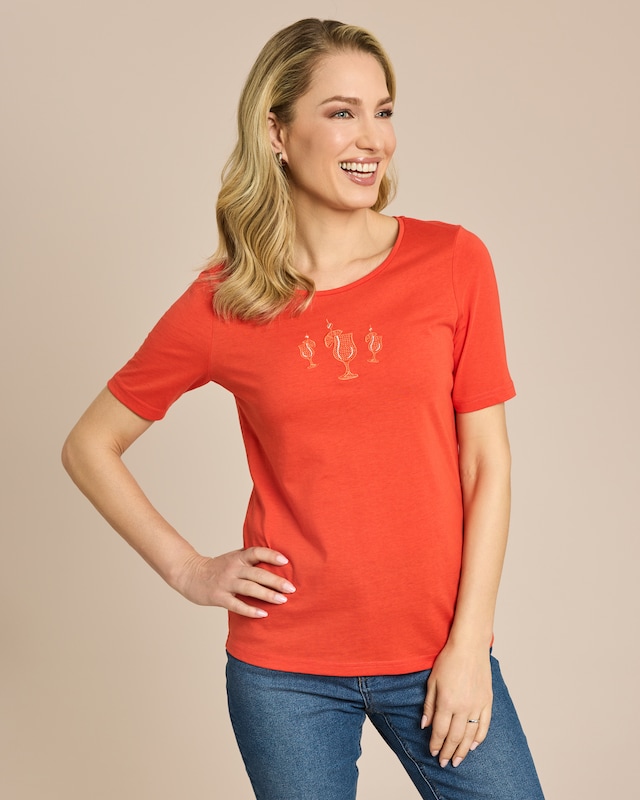 Shirt mit Stickereien und Strassapplikationen