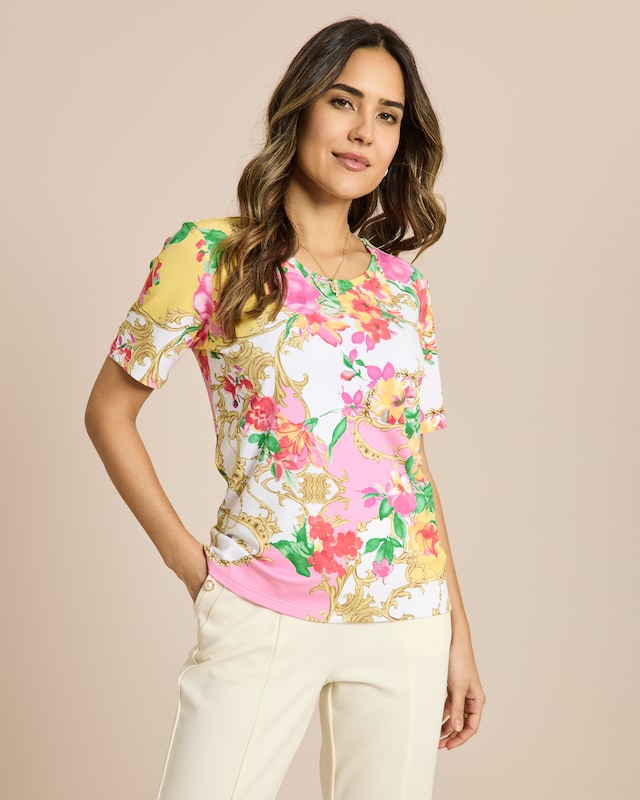 Shirt Blumendruck mit Strass