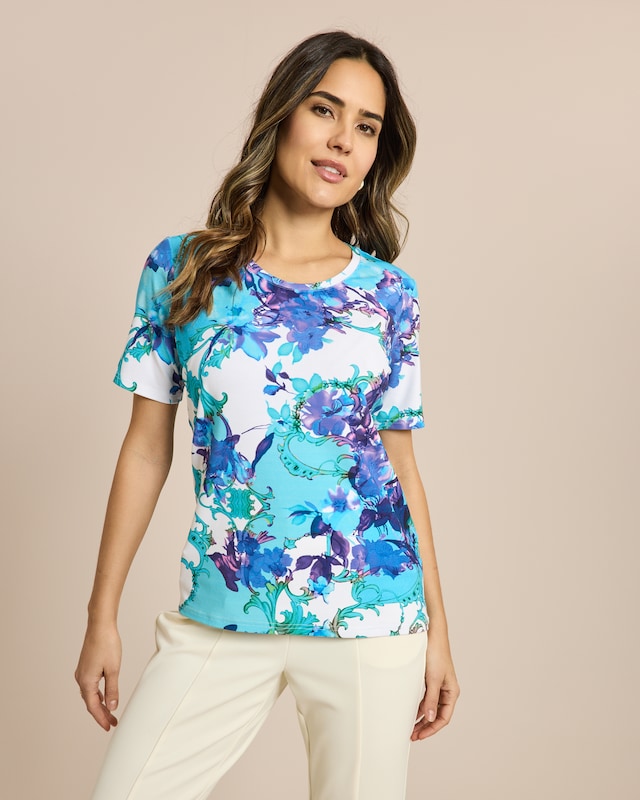 Shirt Blumendruck mit Strass
