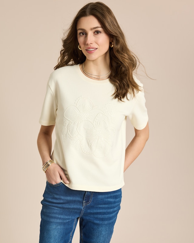 Kurzarm Sweatshirt mit Stickerei