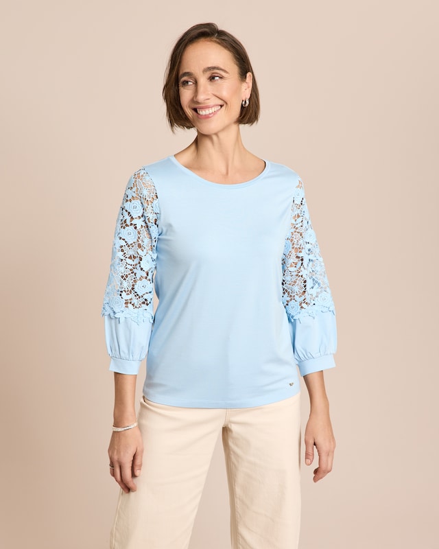 Shirt mit Ballonärmeln aus Spitze
