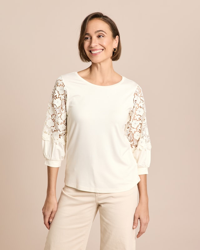 Shirt mit Ballonärmeln aus Spitze