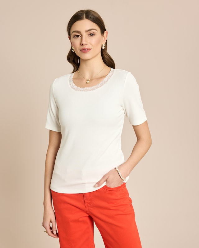 Shirt mit Spitzenbesatz