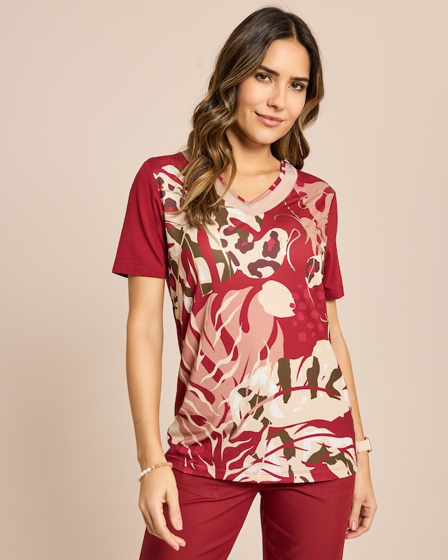 Shirt mit Tüll-Deko am V-Ausschnitt