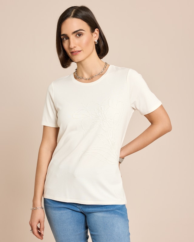 Shirt mit Blumen-Applikation