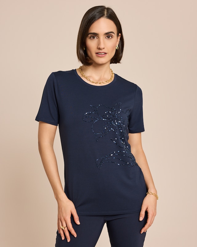 Shirt mit Blumen-Applikation