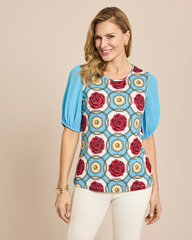 Shirt mit Plissée Ärmel und Print