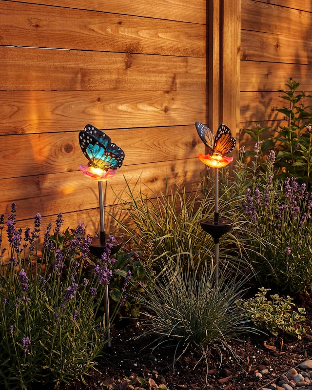 LED-Solar-Gartenstecker "Schmetterling", 2er-Set