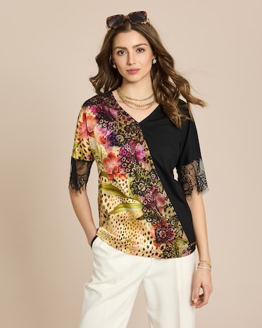 Produktabbildung für Shirt mit Spitze und Print