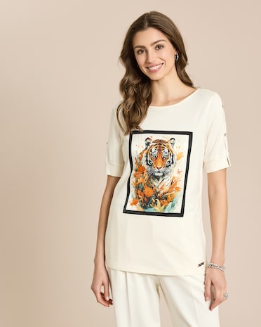 Produktabbildung für Shirt mit Print und Zierknöpfen