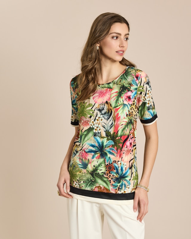 Shirt mit Exklusivdruck und Seideneinsatz