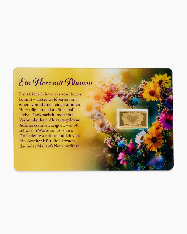 Goldmünzbarren Herz mit Blumen